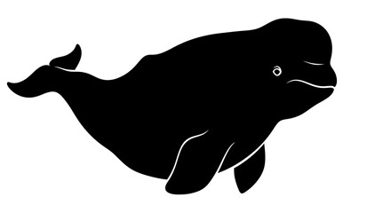 Minimalist Black and White Silhouette Icon of a Beluga Whale Swimming Isolated on White Background