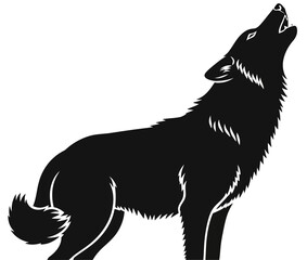 Striking Black Wolf Howling Silhouette Vector Graphic on White Background