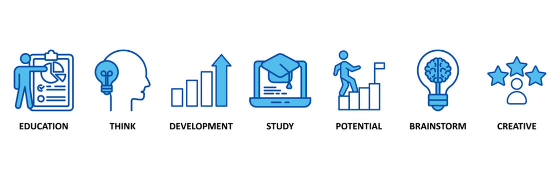 Knowledge icon set In Blue Style, Vector Illustration for education, think, development, study, potential, brainstorm, and creative