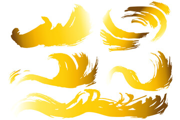 和風素材　筆で描かれた金色の線のイラスト　ベクター