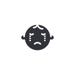 A crying baby face icon expressing distress or discomfort, used to illustrate infant emotions and childcare challenges.