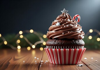 A Delicious Chocolate Cupcake Topped With Festive Decorations, Perfect For Holiday Celebrations And Sweet Treats.