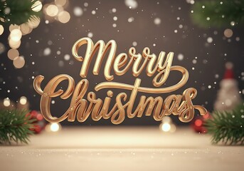 A Festive Golden Merry Christmas Message With Sparkling Snow Warm Bokeh Lights And Subtle Holiday Decorations Perfect For Seasons Greetings