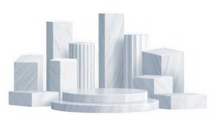 Marble pedestals display stand abstract stage presentation background isolated on transparent background