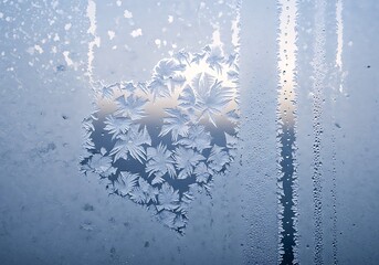 Intricate Frost Patterns Adorn A Winter Windowpane, Creating A Serene And Beautiful Cold Weather Scene.