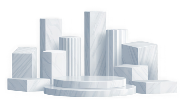 Marble pedestals display stand abstract stage presentation background isolated on transparent background