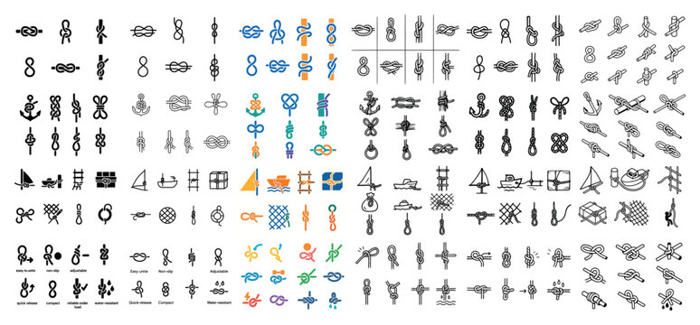 Various nautical knots and sailing icons chart