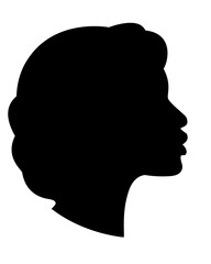 A woman's profile, a female head, a vector image for a logo, pictogram, or stencil. Silhouette portrait of a woman for laser cutting.