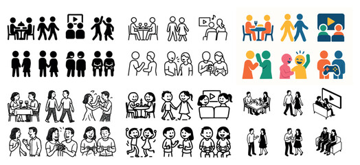 Diverse group icons depicting social interactions
