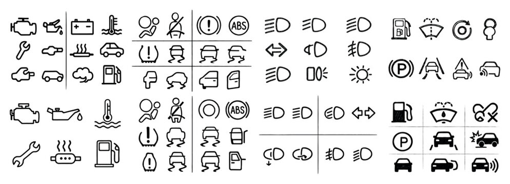 Car dashboard warning and indicator symbols