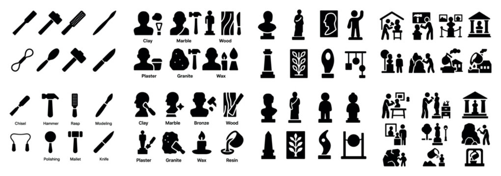Sculpting tools and techniques icon set