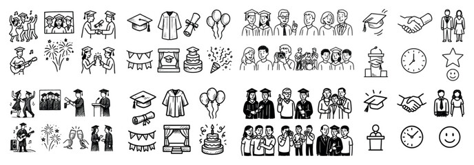 Graduation celebration icons and group portraits