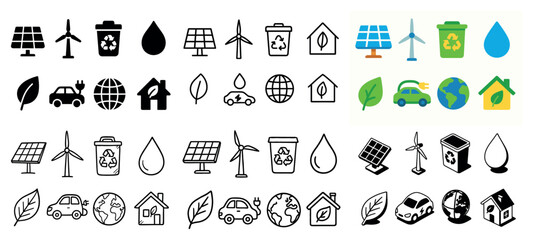Renewable energy and eco-friendly icons collection