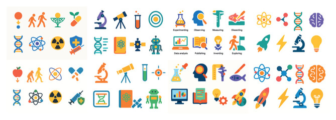 Fototapeta premium Colorful science and technology icons collection