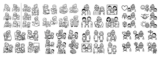 Diverse families and activities line art collection