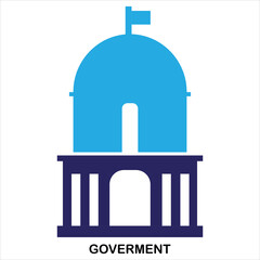 Blue government building icon with dome and flag on white background architecture politics