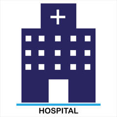 Blue hospital building icon with cross symbol on white background healthcare medical