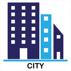 City buildings icon with varying heights and colors on white background architecture urban