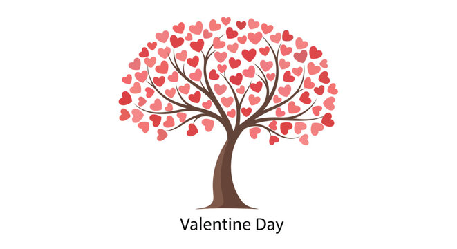 Illustration of a tree with heart shaped leaves for valentine's day on a white background - Powered by Adobe