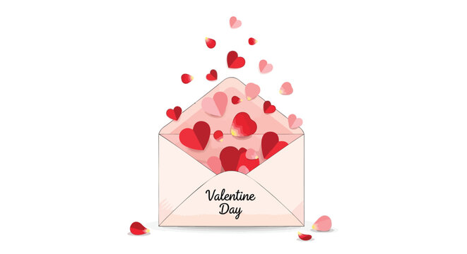 Envelope overflowing with red and pink hearts for valentine's day celebration card design