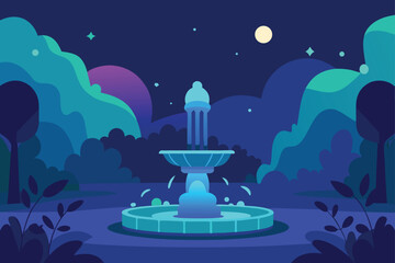 Naklejka premium Serene stylized night fountain in a tranquil garden park Vector