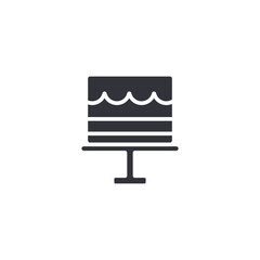 A black, stylized icon of a square layer cake with wavy frosting, resting on a pedestal cake stand.