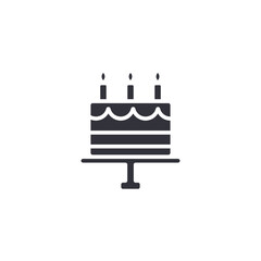 A black, stylized birthday cake icon on a stand, topped with three lit candles.