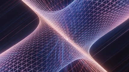 Abstract Network Grid Structure with Glowing Light Effects.