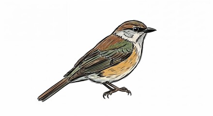 Colorful songbird illustration in hand-drawn sketch style