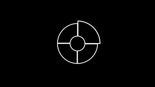Pie chart white line animation. Business diagram animated icon. Scaling graph sections. Financial analysis. Statistics, accounting. Isolated element on dark background. Alpha transparent video
