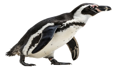 Obraz premium Humboldt penguin standing, cut out on PNG, isolated on white background. AI GENERATED.