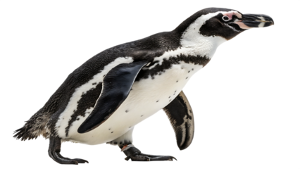 Humboldt penguin standing, cut out on PNG, isolated on white background. AI GENERATED.