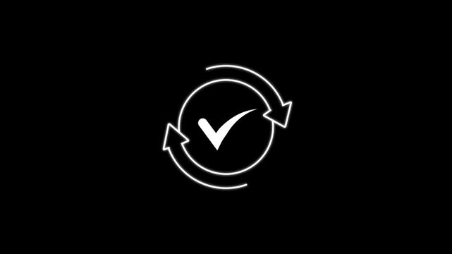 Status update line animation. Process confirmation animated icon. Spinning arrows, Cycle complete. Black illustration on white background. HD video with alpha channel. Motion graphic
