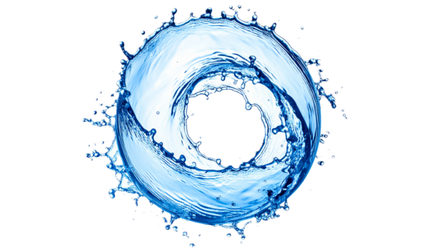 Dynamic Blue Water Splash Circle or Whirlpool Shape, Isolated on Transparent Background - Cut Out