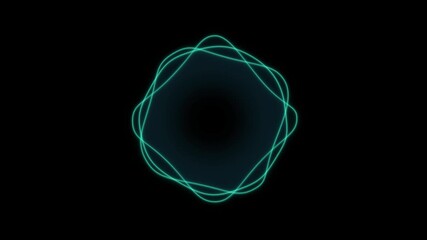 AI Babel, A glowing turquoise circular shape with repeating curves on a black background in a simple design. - Powered by Adobe