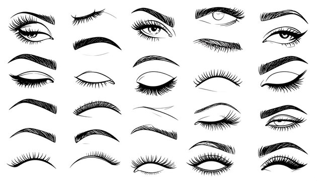 Collection of Hand-Drawn Eyes and Eyebrows Illustrations.
