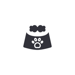 A pet food bowl icon featuring a paw symbol, representing nutrition, animal feeding routines, healthy pet diets, and daily care essentials.