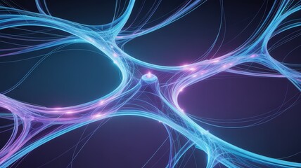 Abstract Neural Network Connections Glowing with Blue and Purple Light.