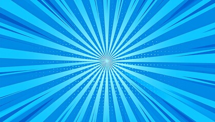 Blue radial burst with halftone pattern, emanating from a central point, creating a dynamic, comic-style background