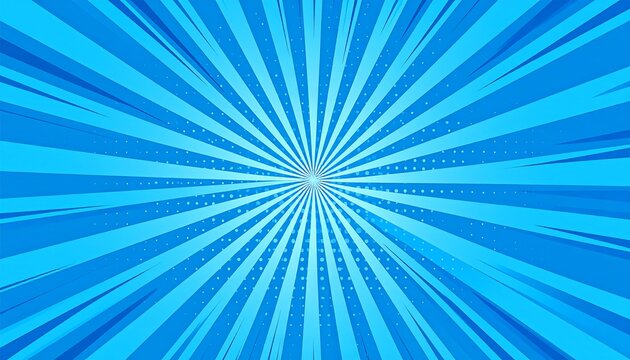 Blue radial burst with halftone pattern, emanating from a central point, creating a dynamic, comic-style background