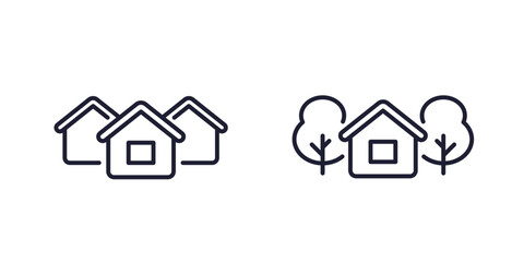 neighbourhood, houses line icons on white
