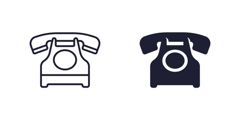 old phone icon, retro telephone line and solid design