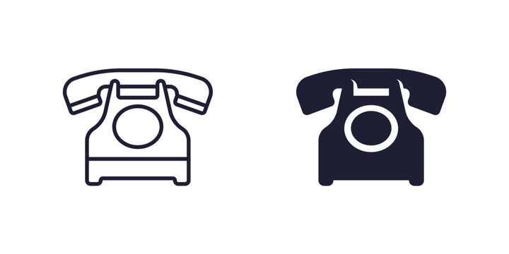 old phone icon, retro telephone line and solid design