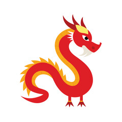 Fototapeta premium Red and Yellow Chinese Dragon Standing Festive Creature Keywords: Chinese dragon, mythical creature, legend, folklore, Asian dragon, red dragon