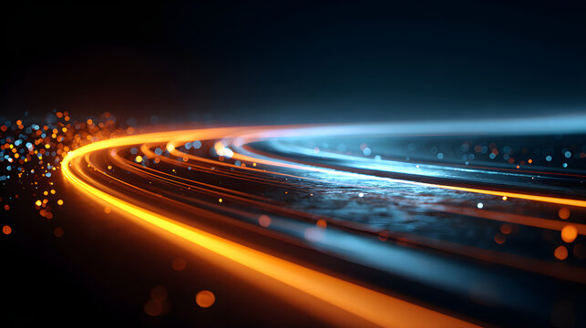 Abstract light trails creating high speed data stream