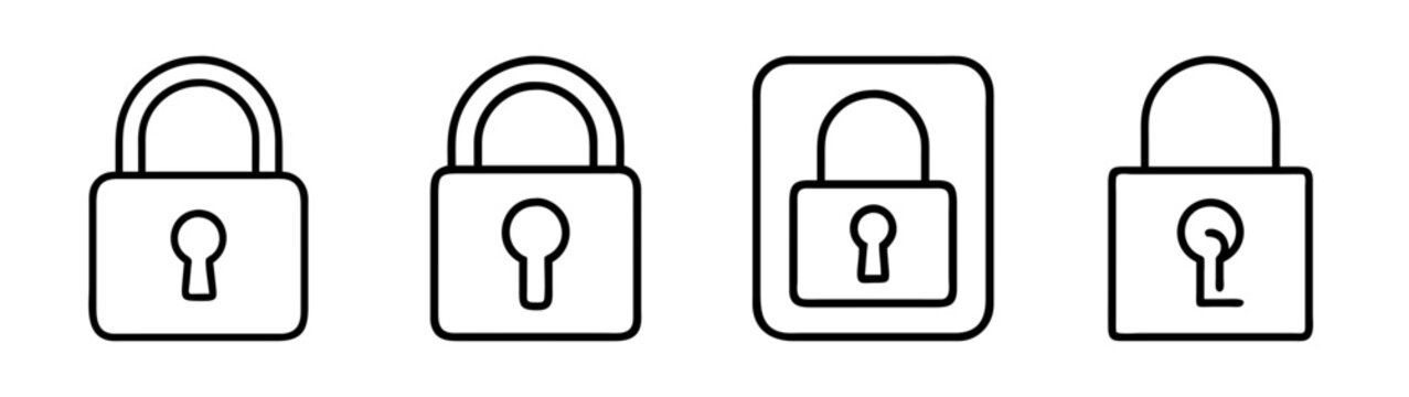 Secure padlock line icons representing digital safety and privacy.