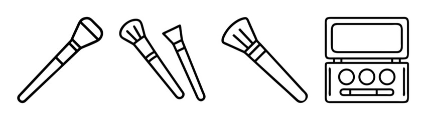 Fototapeta premium Makeup brushes and eyeshadow palette line art icons collection