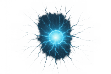 Blue energy orb generating electricity and lightning, futuristic power source concept with transparent background