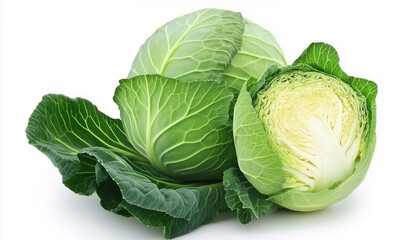 Fototapeta premium Fresh cabbage with green leaves isolated on white background