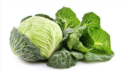 Obraz premium Fresh cabbage with green leaves isolated on white background